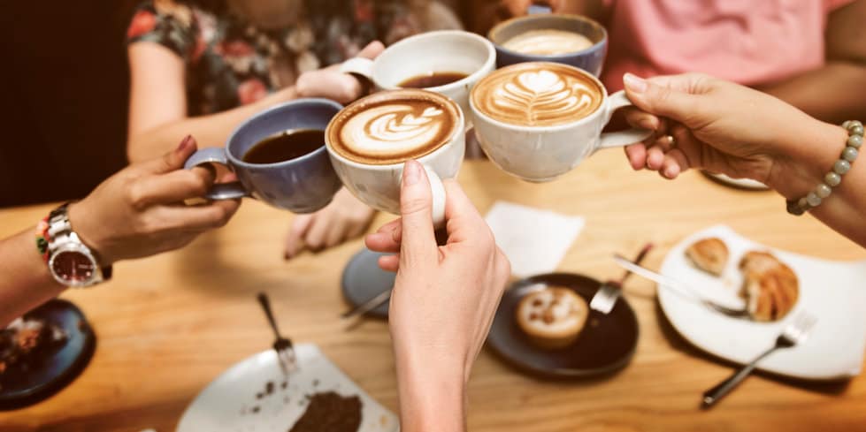 5 coffee cups diverse women hands copy